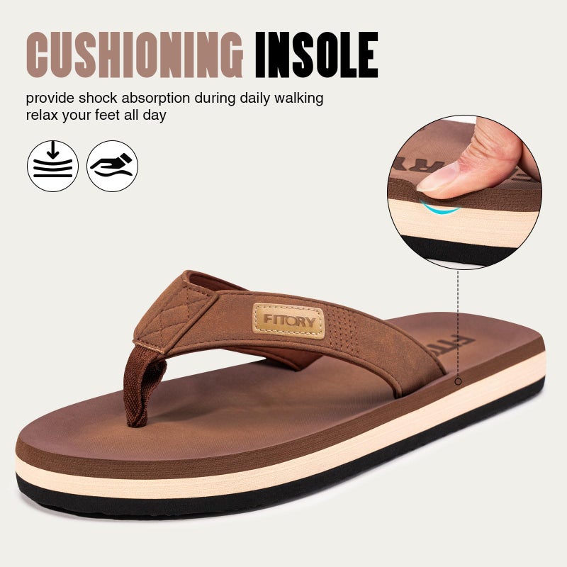 FITORY Men's Flip-Flops, Thongs Sandals Comfort Slippers for Beach Tan Size 9 - Image 2